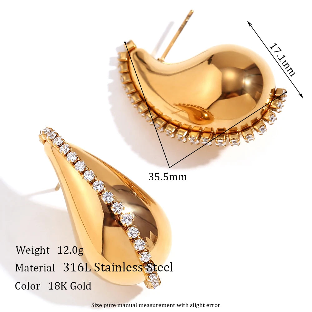 E.B.belle Water Droplet Series Earrings Stainless Steel 18K Gold Plated Women Statement Jewelry Accessories