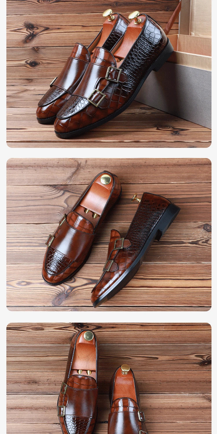 Mens Loafers Shoes Luxury Double Monk Strap Men Dress Shoes Patent Leather Designer Shoes Men High Quality Office 2025 Business