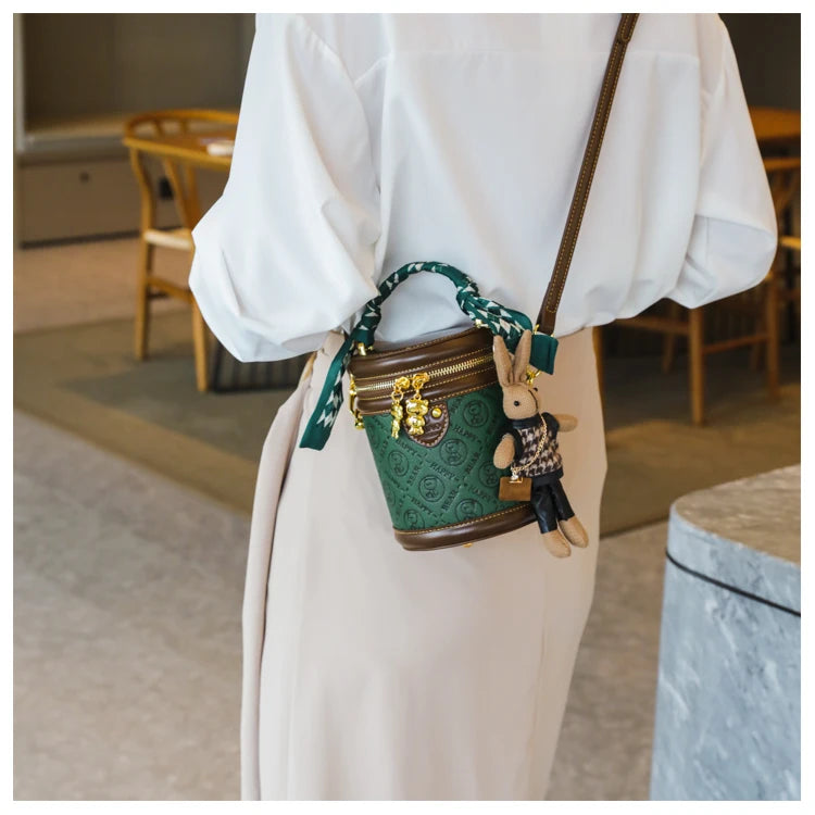 cute bear design crossbody bags for women,mellifluous women's handbag,knurling cylindrical shoulder purse,Girl handbag purse