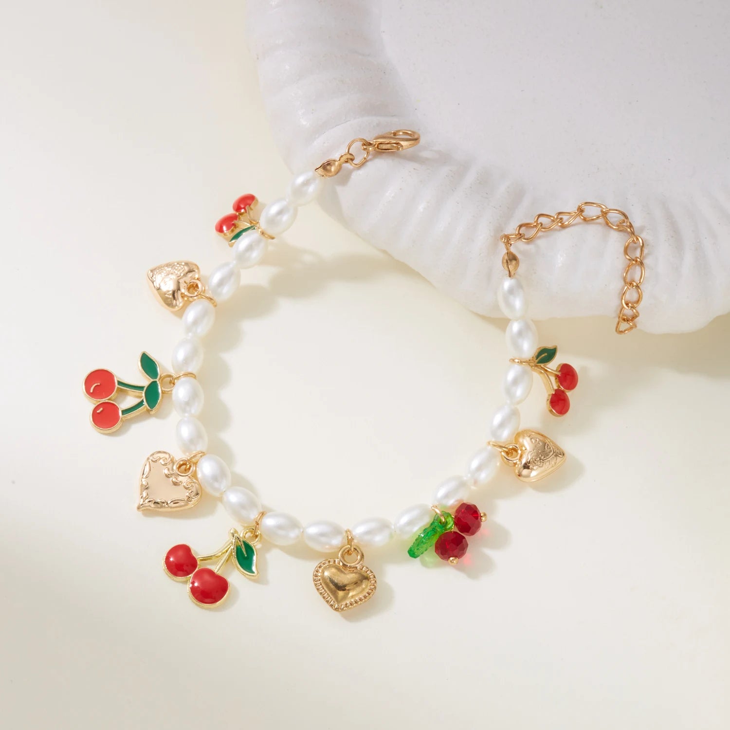 Dainty Sweet Fruit Cherry Heart Charms Pendant Necklace For Women Elegant Imitation Pearl Choker Neck Chain Jewelry Party Gift