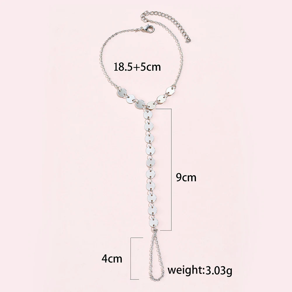 Simple Heart Pendant Chain Bracelet Link Connected Gold plated Wide Finger Ring Bracelets for Women Link Hand Harness Jewelry