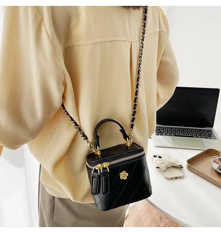 Small Shoulder Bucket Bag For Women Classic Mini Clutches Female Small Square Box Crossbody Metal Chain Handbag
