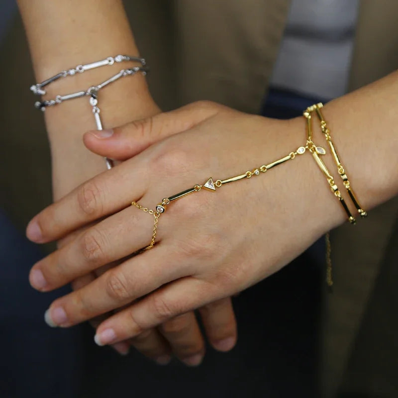 2025 New Micro Pave Clear CZ Tassel Hand Chain Bracelet Gold Color With Round CZ Station Double Chain Fashion Women Jewelry
