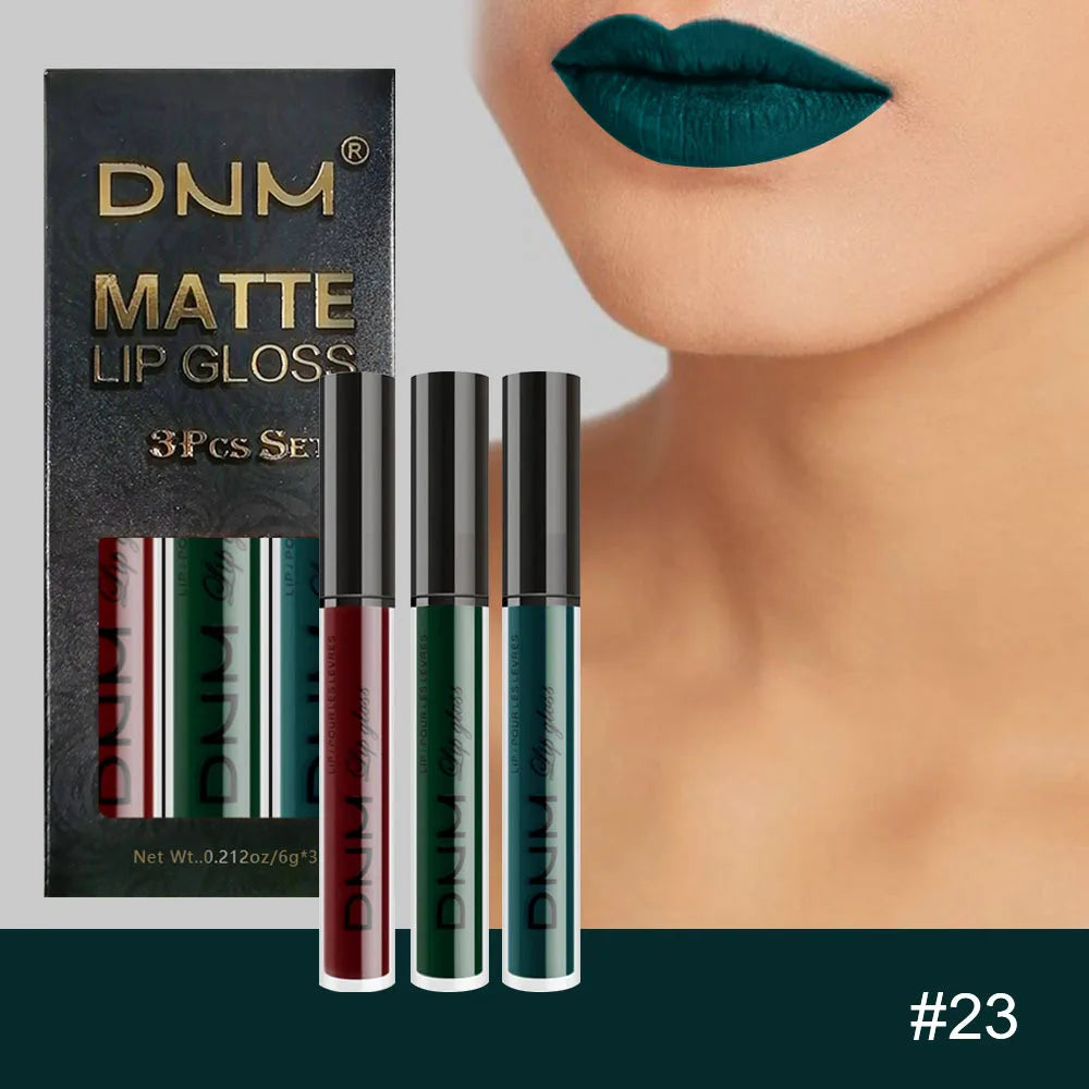 New 3pcs/set Liquid Lipstick Waterproof Long Lasting Cosmetic Black Blue Purple Green Matte Lip Gloss Nude Lip Tint Stain Makeup
