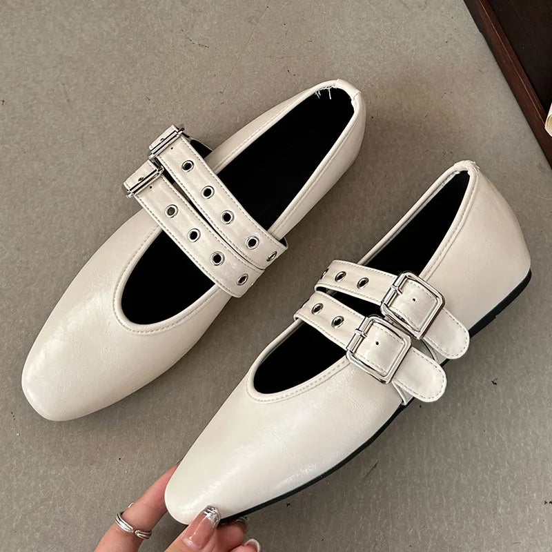 Female Buckle Strap Footwear Ballet Flats Fashion Women Dance Shoes Spring Round Toe Ladies Flats With Lolita Shoes