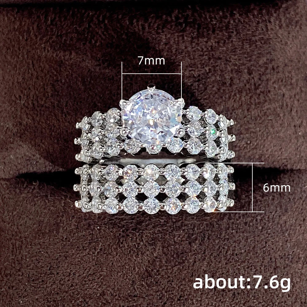 Huitan Set Lady Rings Luxury Wedding Engagement Party Finger Accessories Inlaid Shining Cubic Zirconia Graceful Fashion Jewelry