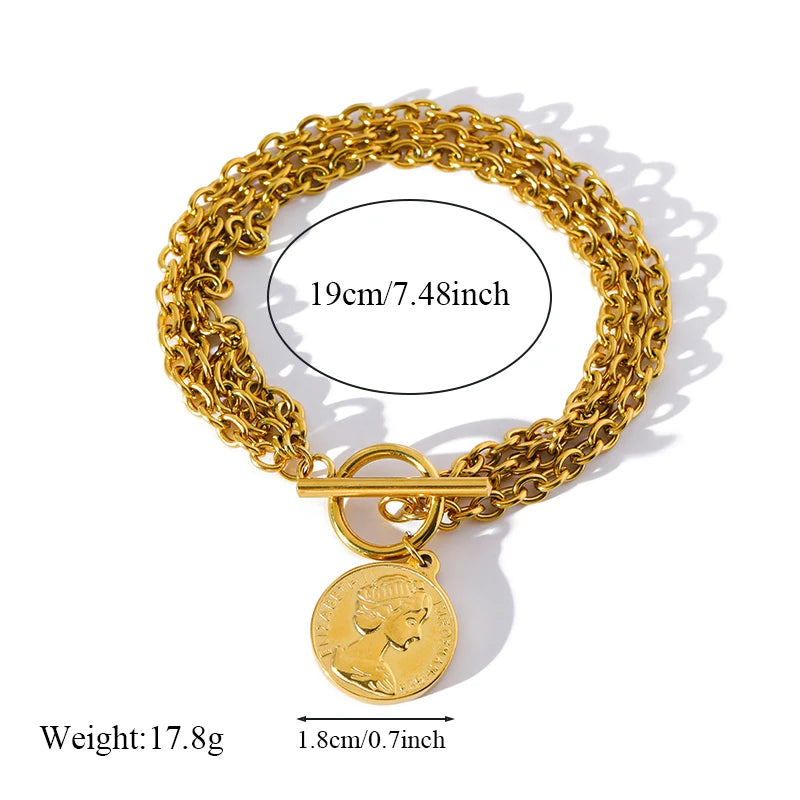 EILIECK 316L Stainless Steel Gold Color Starfish Moon Star Charm Bracelet For Women New Trendy Wrist Chain Jewelry Gift Party