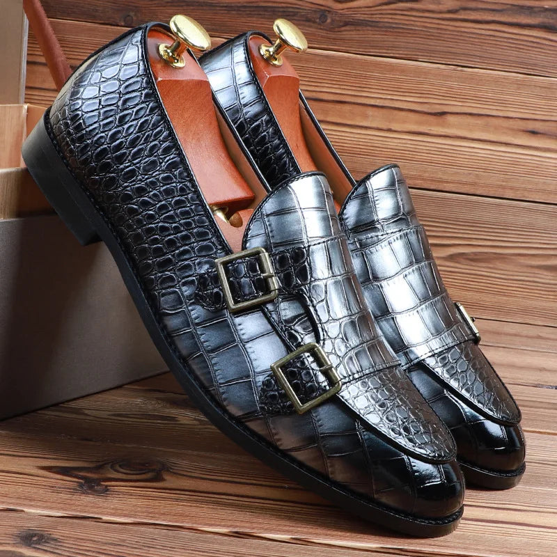 Mens Loafers Shoes Luxury Double Monk Strap Men Dress Shoes Patent Leather Designer Shoes Men High Quality Office 2025 Business