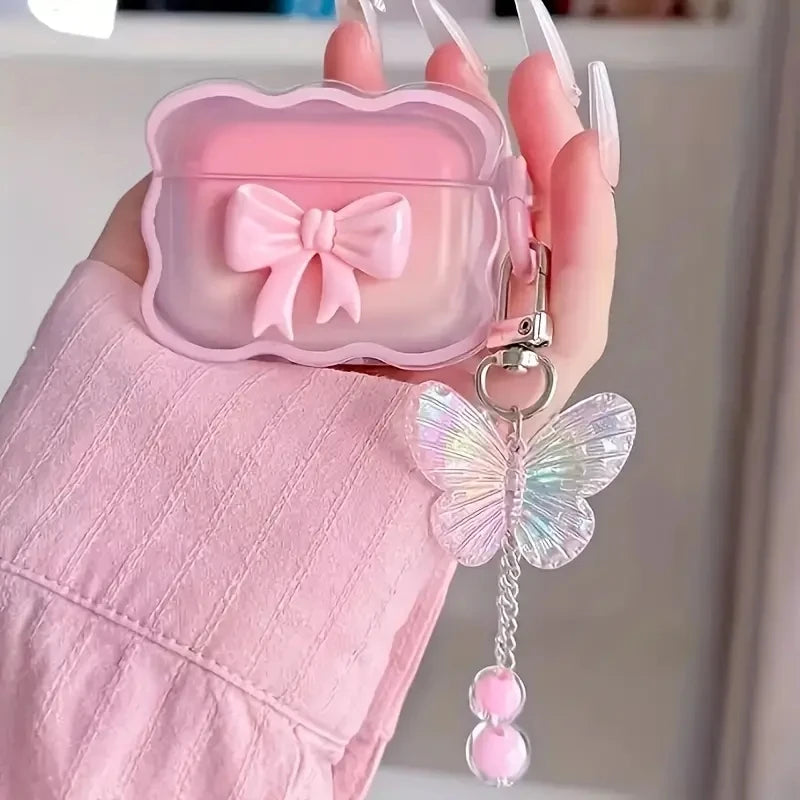 INS wave Bow Transparent Case Stars Wave Gradient Pink  Bow Headphone Cover Airpods 4 pro2 Protective Bag Earphone Case