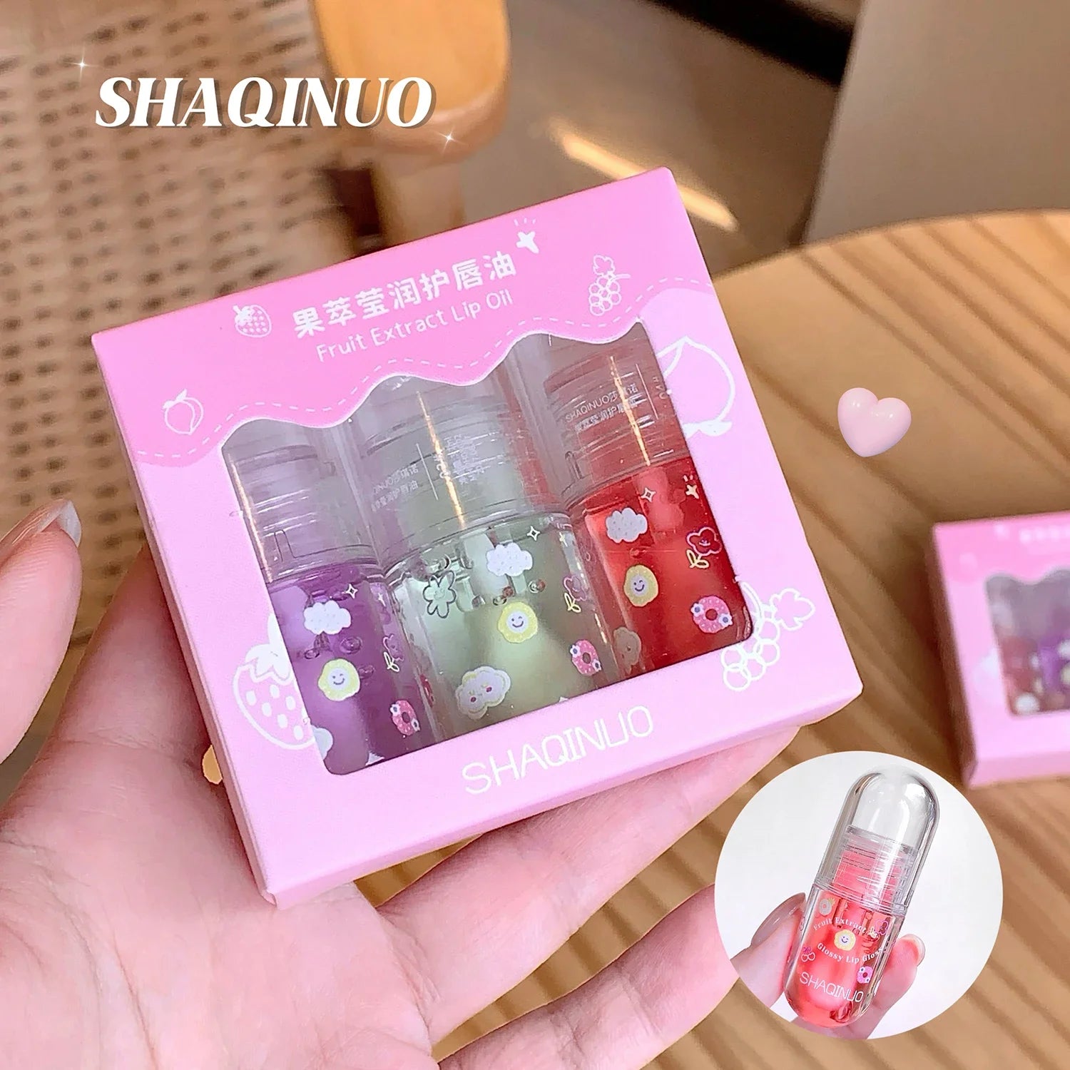 1/3Pcs Fruit Lip Oil Set Transparent Jelly Mirror Water Lip Gloss Nourishing Moisturising Anti-Dry Lips Plumping Makeup Lip Care
