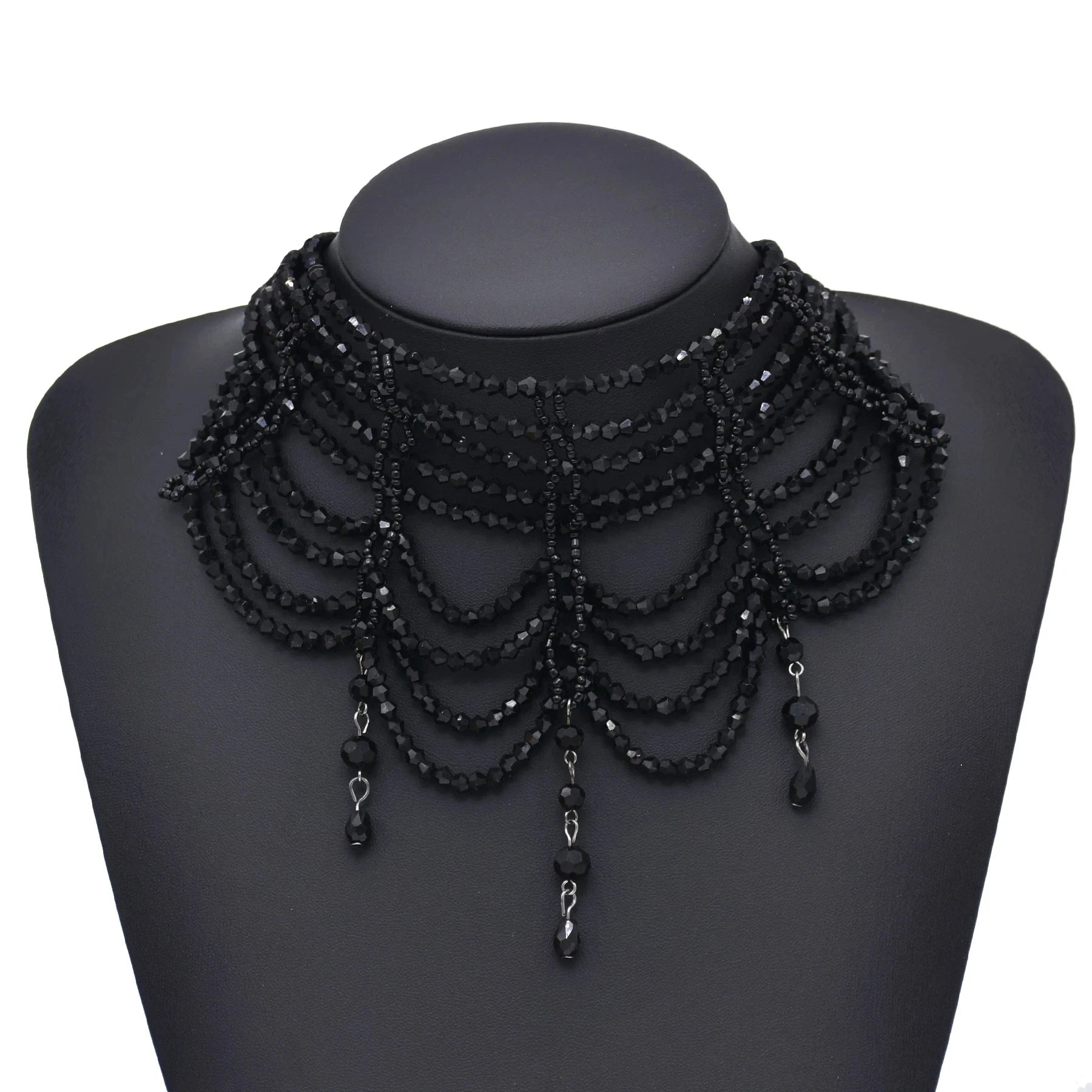 Fashion Black White Crystal Beads Necklace for Women Handmade Bohemian Drop Beaded  Choker Necklaces Ladies' Charm Jewelry