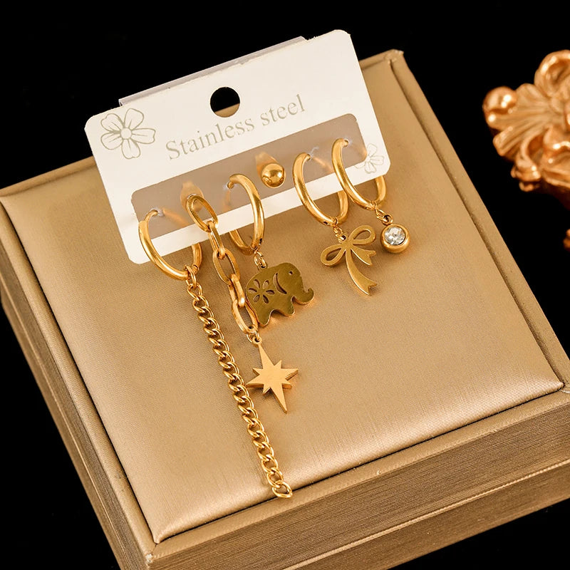 EILIECK 316L Stainless Steel Earrings Set For Women Fashion New 18K Gold Plated Ear Waterproof Jewelry Lady Gift Party сережки