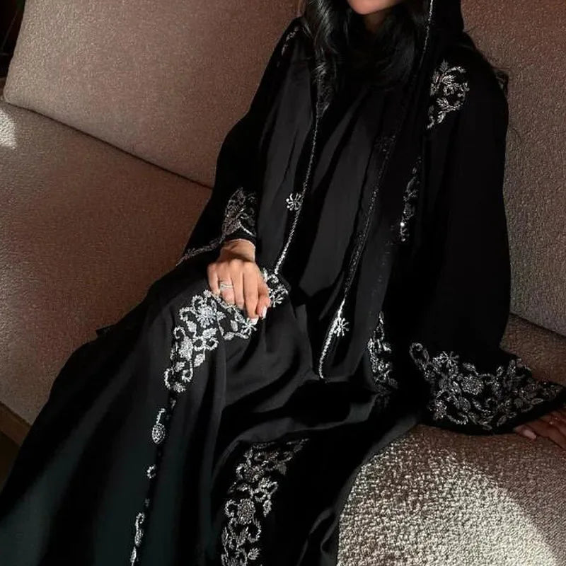 Muslim Women Dresses 3 Piece Sets Scarf Abaya Diamonds Ramadan Morocco Dubai Kaftan Party Vestidos Arab Long Robe Abayas Suits