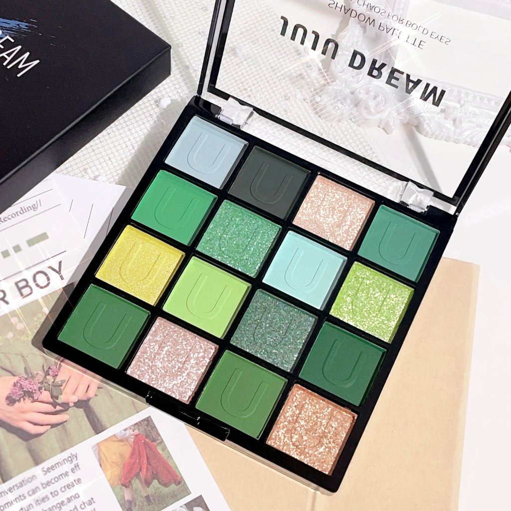 16 grid red eyeshadow tray Purple, glitter pearl matte eyeshadow, Shimmer makeup lasting women, Korean eye cosmetics