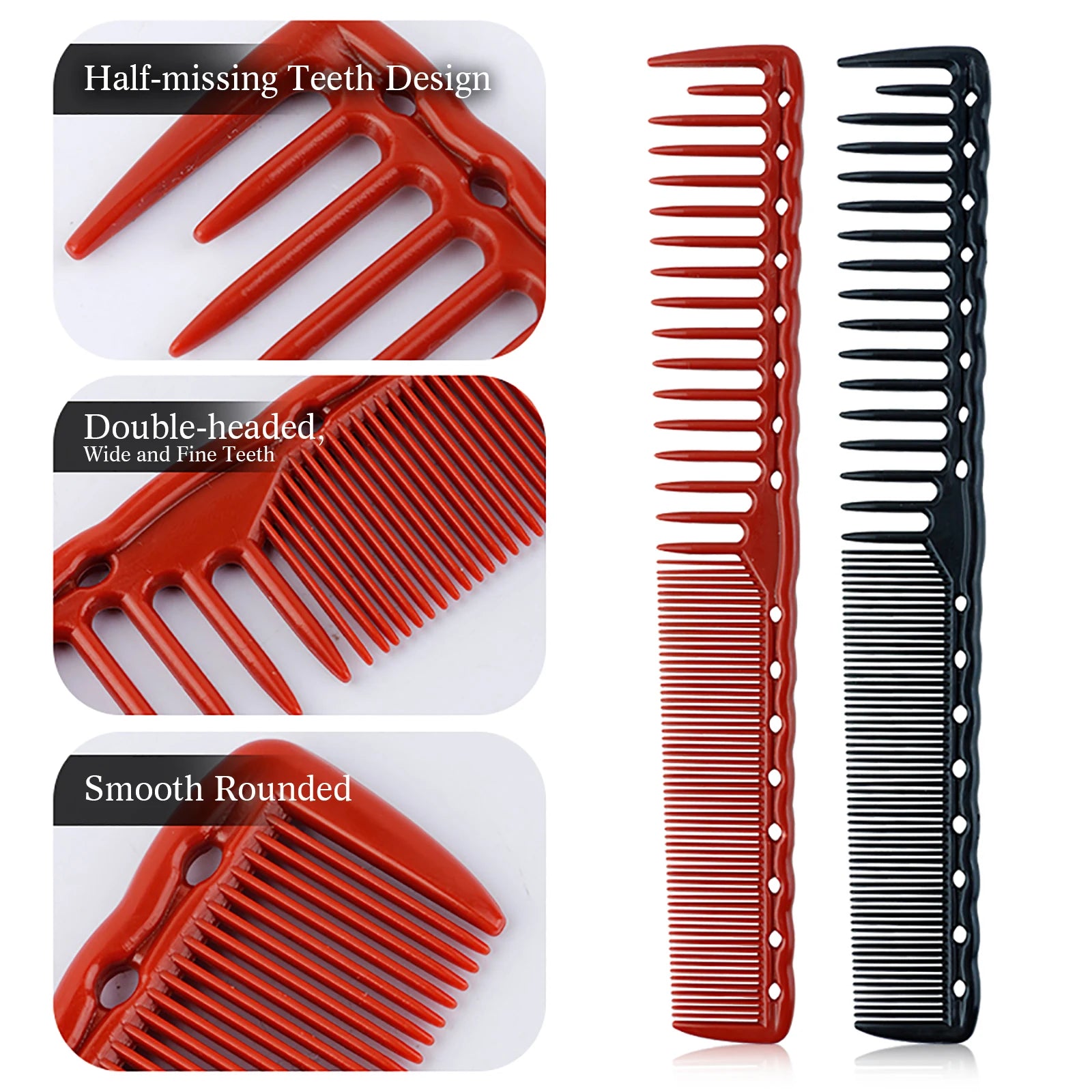 2pcs Set Professional Barbershop Hairdressing Dense Teeth Comb Anti-Static Edge Corner Comb Flat Haircut Styling Trimming Tools