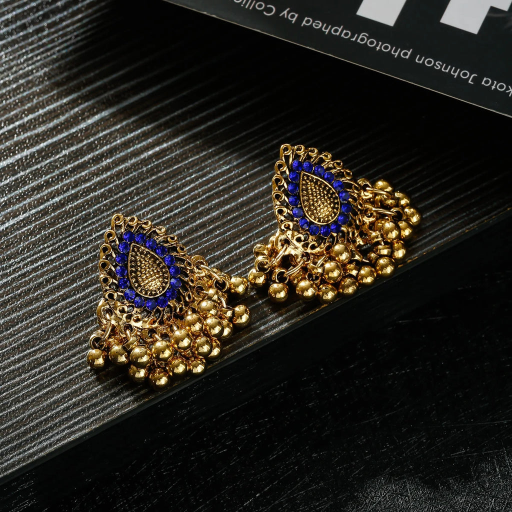 Bohemian Ethnic Tear Drop Pendientes Earrings Women Vintage Yellow Crystal Beads Tassel Dangle Earrings Indian Jewelry Bijoux