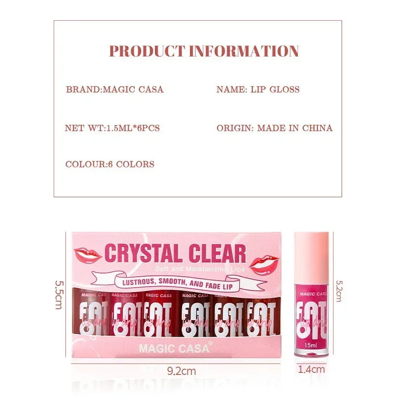 6Pcs Water Glow Jelly Moisturizing Lip Gloss Set Transparent Lip Glaze Oil Hydrating Lip Plumper Liquid Lipstick Lips Cosmetic