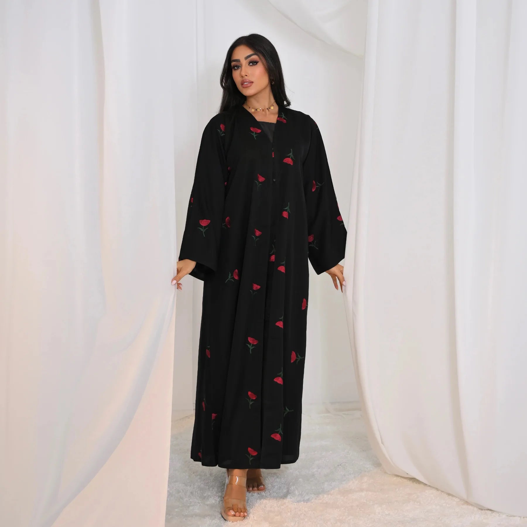 Eid Luxury Floral Embroidery Abaya Kimono Dubai Cardigan Muslim Party Dress Abayas for Women Turkish Islamic Clothes Kaftan Robe