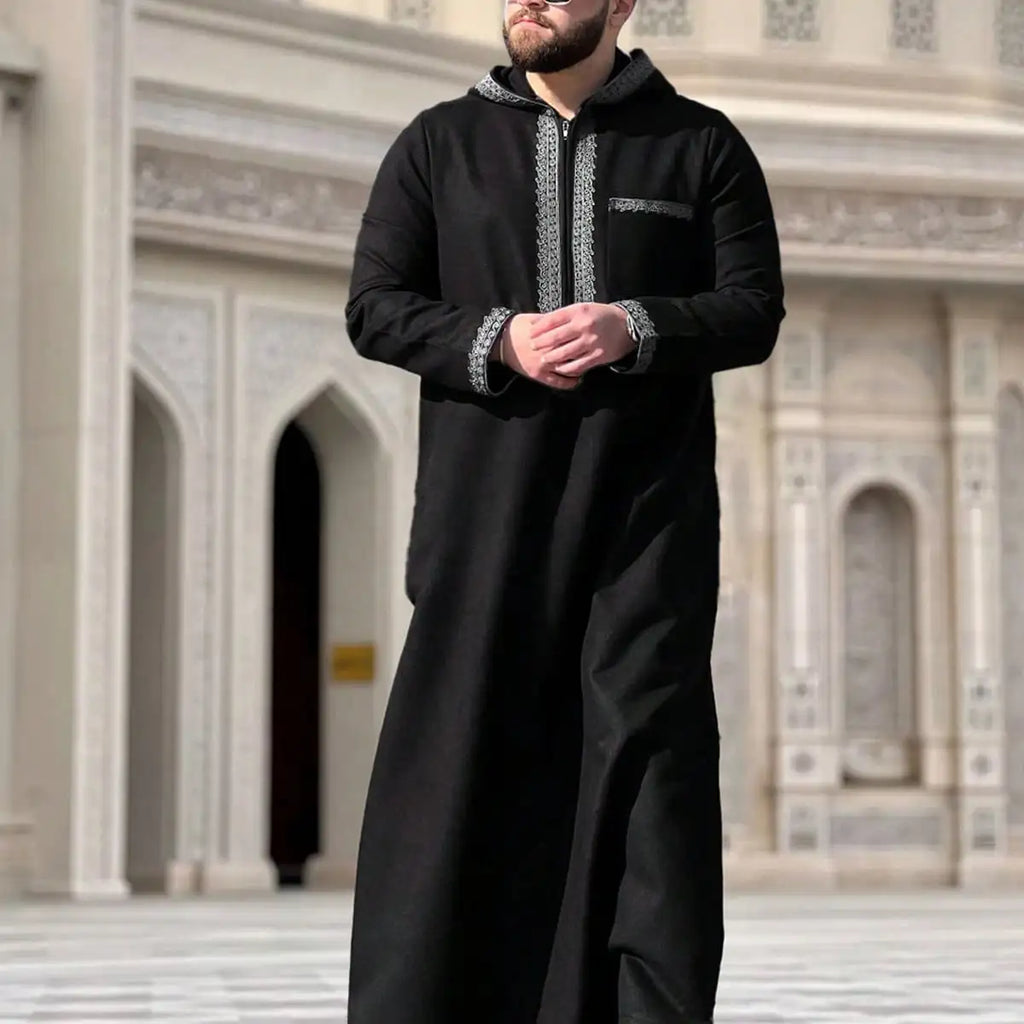 New Moroccan thobe long-sleeved embroidered hood design Muslim man abaya Islamic loose man