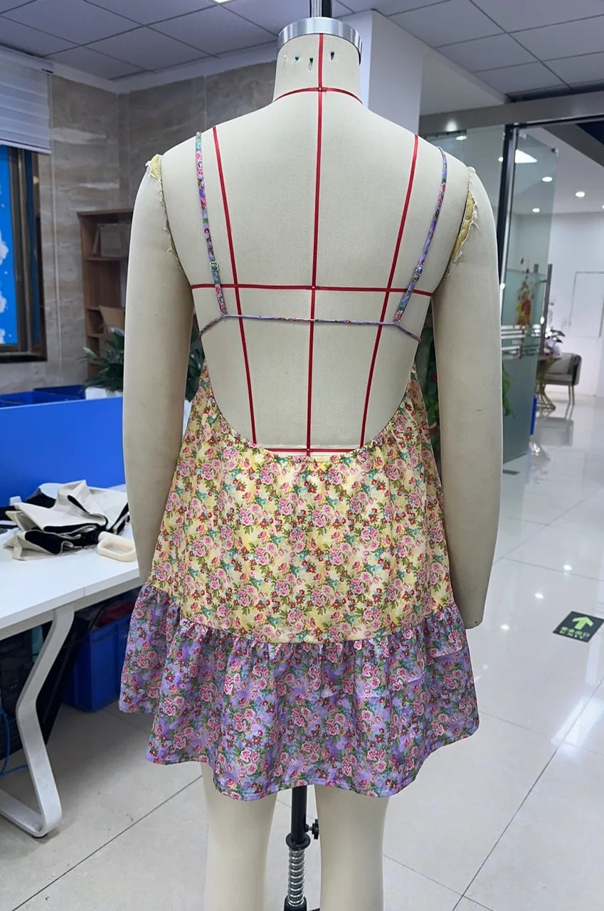 hirigin Women Summer Boho Floral Mini Cami Dress Spaghetti Strap Flowy Short Sling Dress Sleeveless Low Cut Holiday Sundress