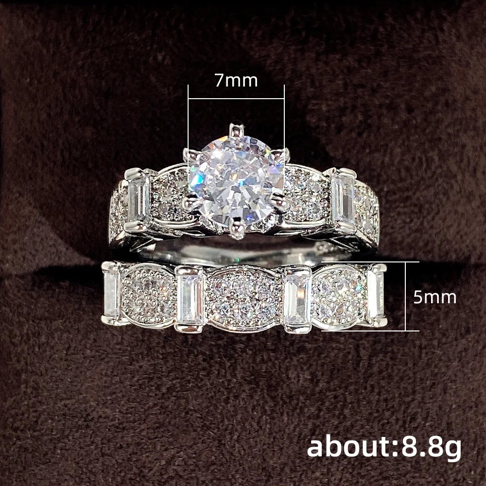 Huitan Set Lady Rings Luxury Wedding Engagement Party Finger Accessories Inlaid Shining Cubic Zirconia Graceful Fashion Jewelry