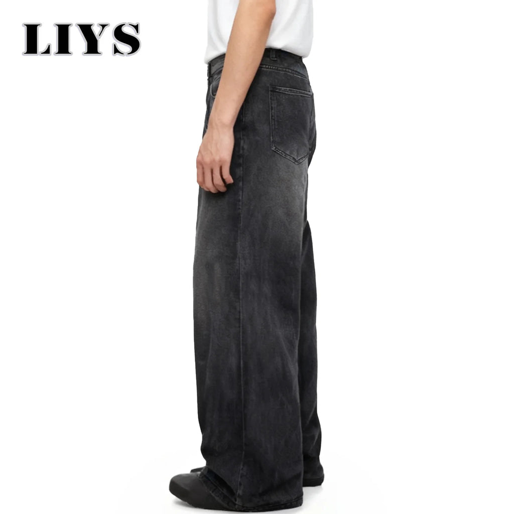 Four Season Men's Jeans Korean Version Student Casual Pant American Retro Gray Black Loose Wide Leg Jean Baggy Men's Denim Pants