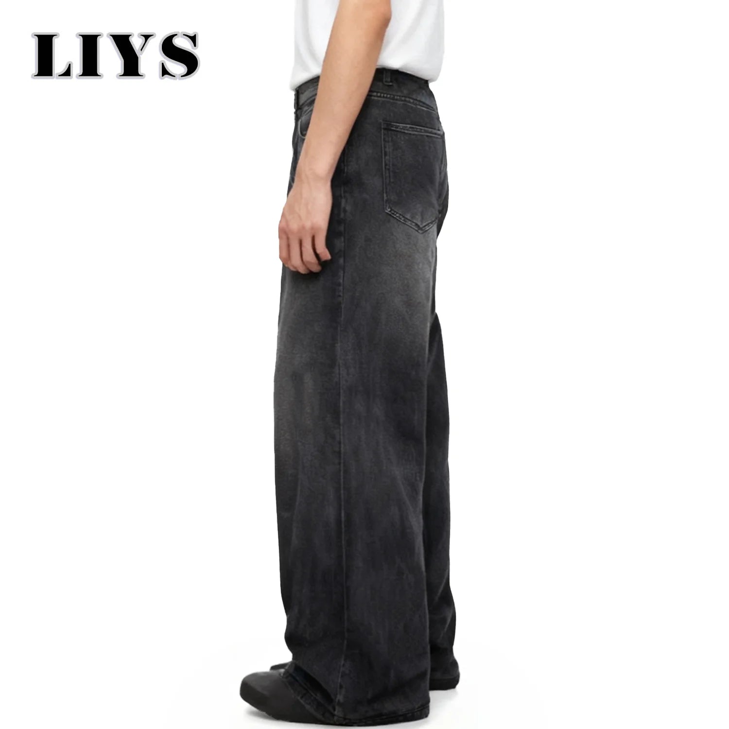 Four Season Men's Jeans Korean Version Student Casual Pant American Retro Gray Black Loose Wide Leg Jean Baggy Men's Denim Pants