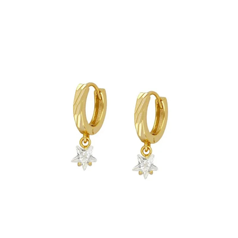 Vintage Stainless Steel Zircon Star Hoop Earrings for Women French Design 18K Gold Plated Chain Earring Punk Unisex Rock Jewelry