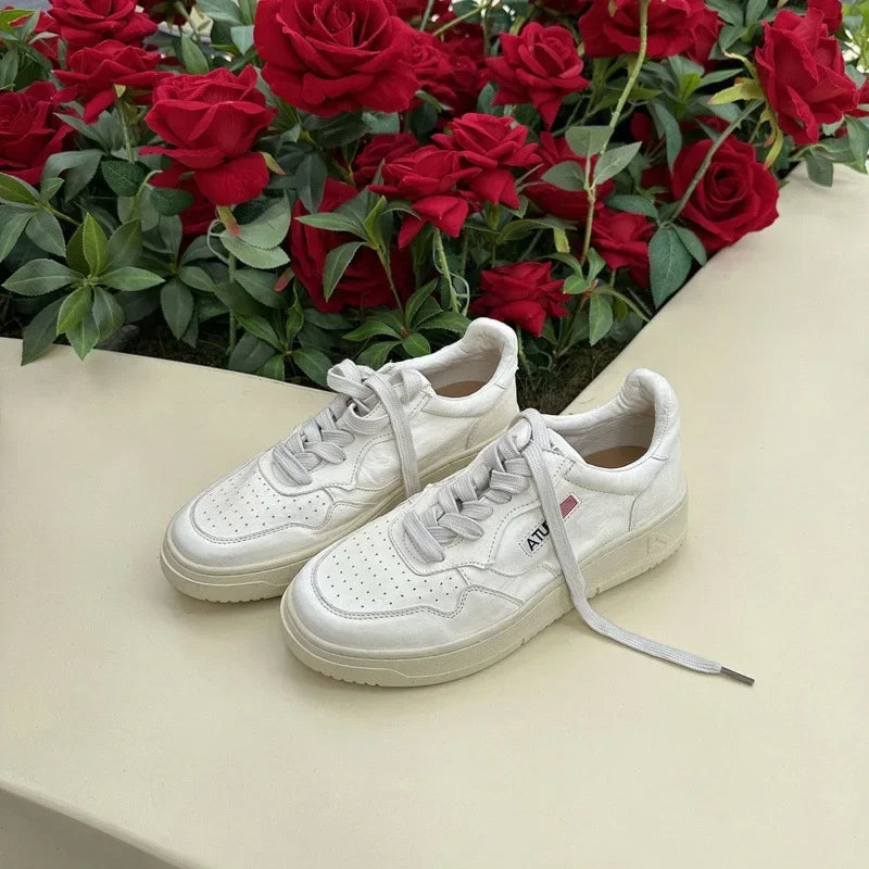 Vintage Leather Casual Shoes Thick Bottom Breathable Women's Sneakers Small to Large Size Options Grape Mom's Retro Shoes
