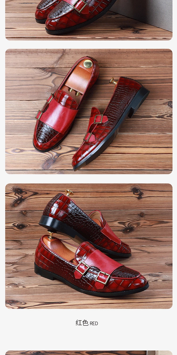 Mens Loafers Shoes Luxury Double Monk Strap Men Dress Shoes Patent Leather Designer Shoes Men High Quality Office 2025 Business