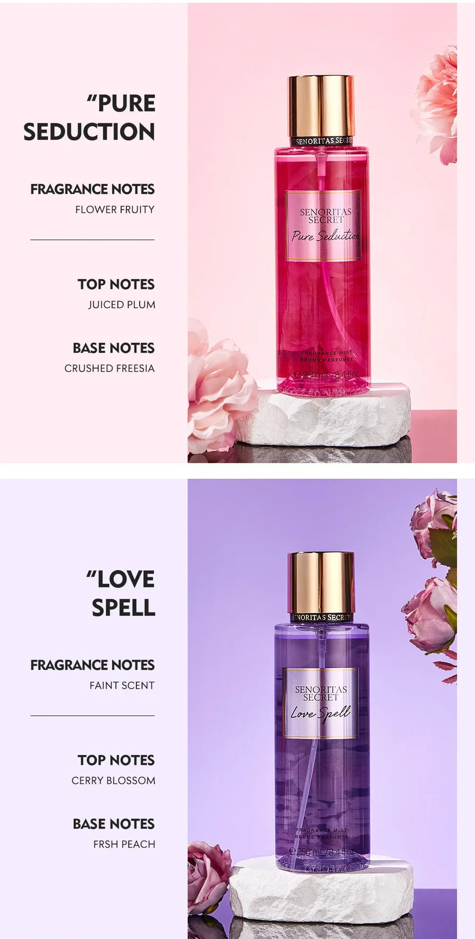 Body Spray Women's  Fragrance Floral and Fruit Tone Lasting Fragrance Thailand's 250ml