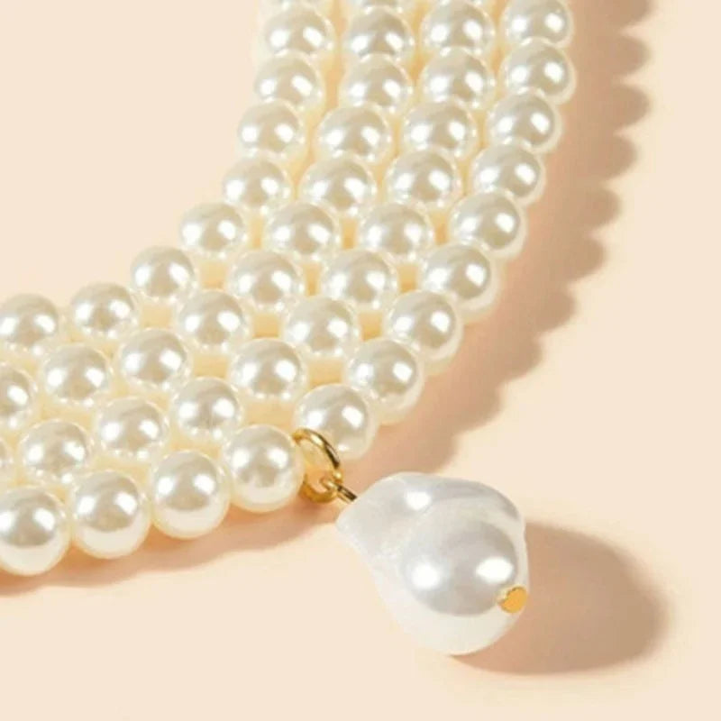Multi Layer Pearl Necklace Fashionable Four Layer Collarbone Chain Collar Exaggerated Personality Necklace Choker Accessory