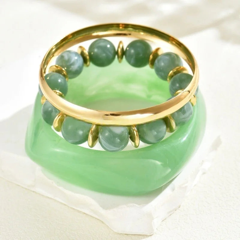 DIEZI One Set Exaggerated Resin Wide Bangles Bracelet Sets Vintage Fashion Beads Strand Bracelet For Women Men Gift Jewelry