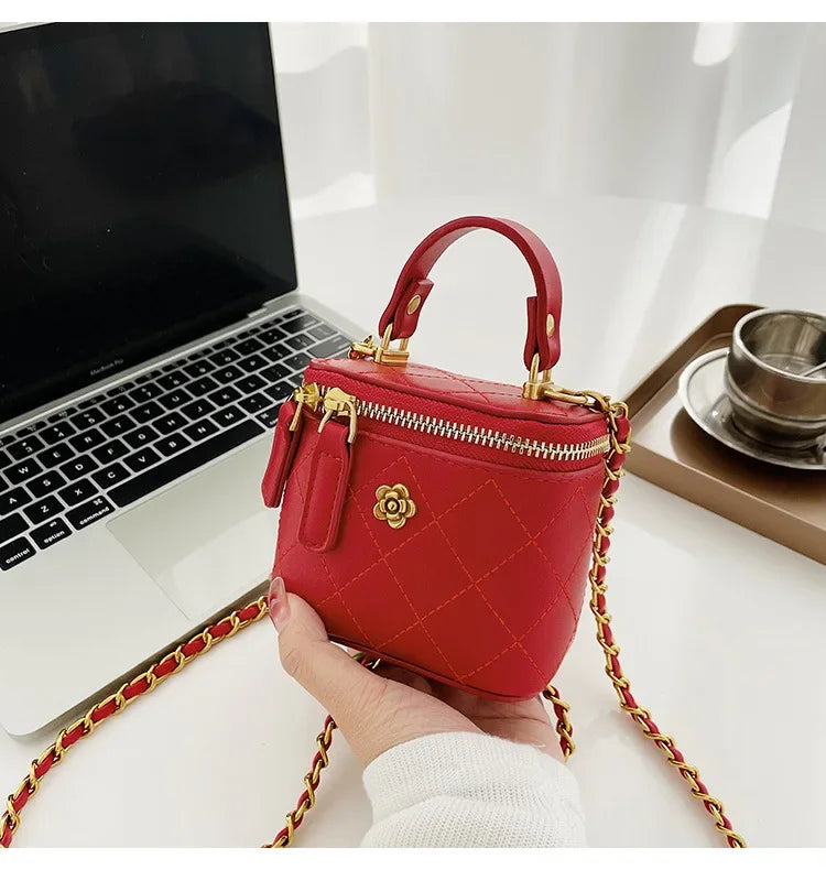 Small Shoulder Bucket Bag For Women Classic Mini Clutches Female Small Square Box Crossbody Metal Chain Handbag