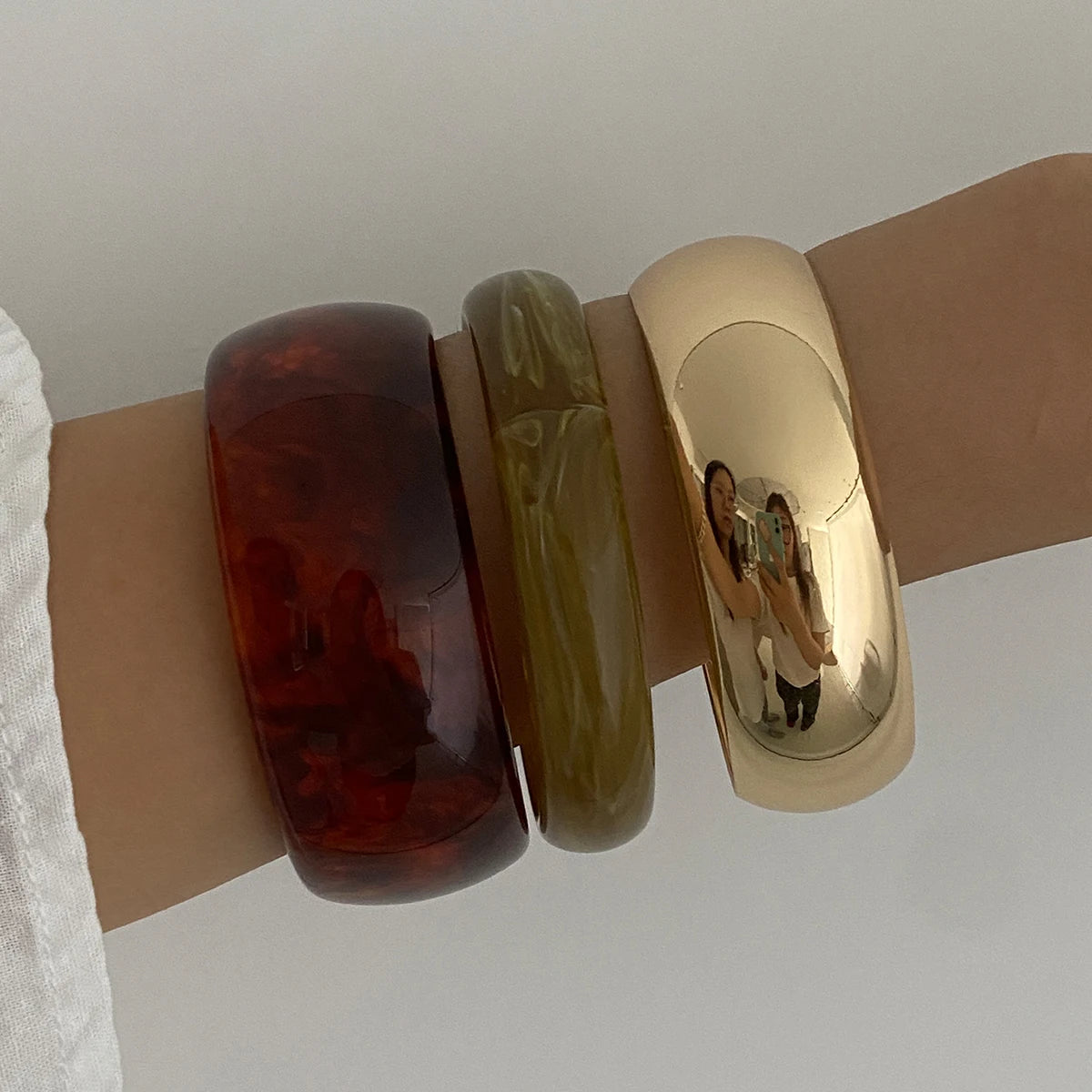 Ingemark 3 Styles Y2K Boho Resin Stack Chunky Bangles for Women New Punk Geometric Irregular Arm Bracelets Jewelry Accessories