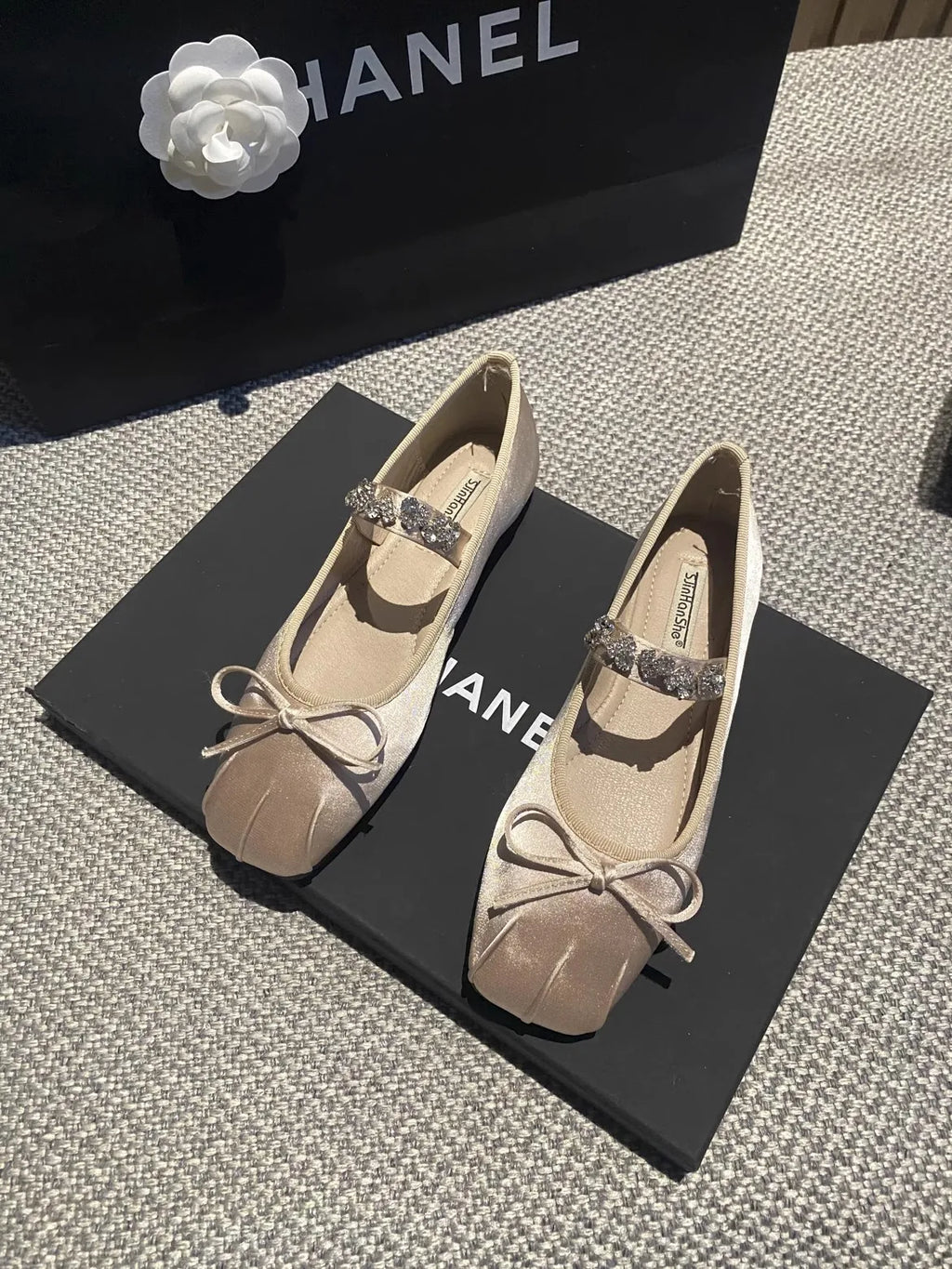Square Toe Flat Shoes for Women Rhinestone Spring Autumn 2025 New Ballet Shoes Mary Jane Shoes for Women Big Size 42 43 44