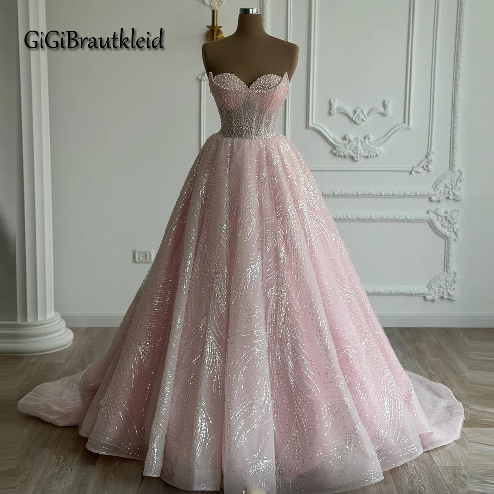 GiGiBraut Sweetheart Evening Dress with Pearls A-Line Lacing up Formal Party Gown for Women Customizable Floor-Length Tulle