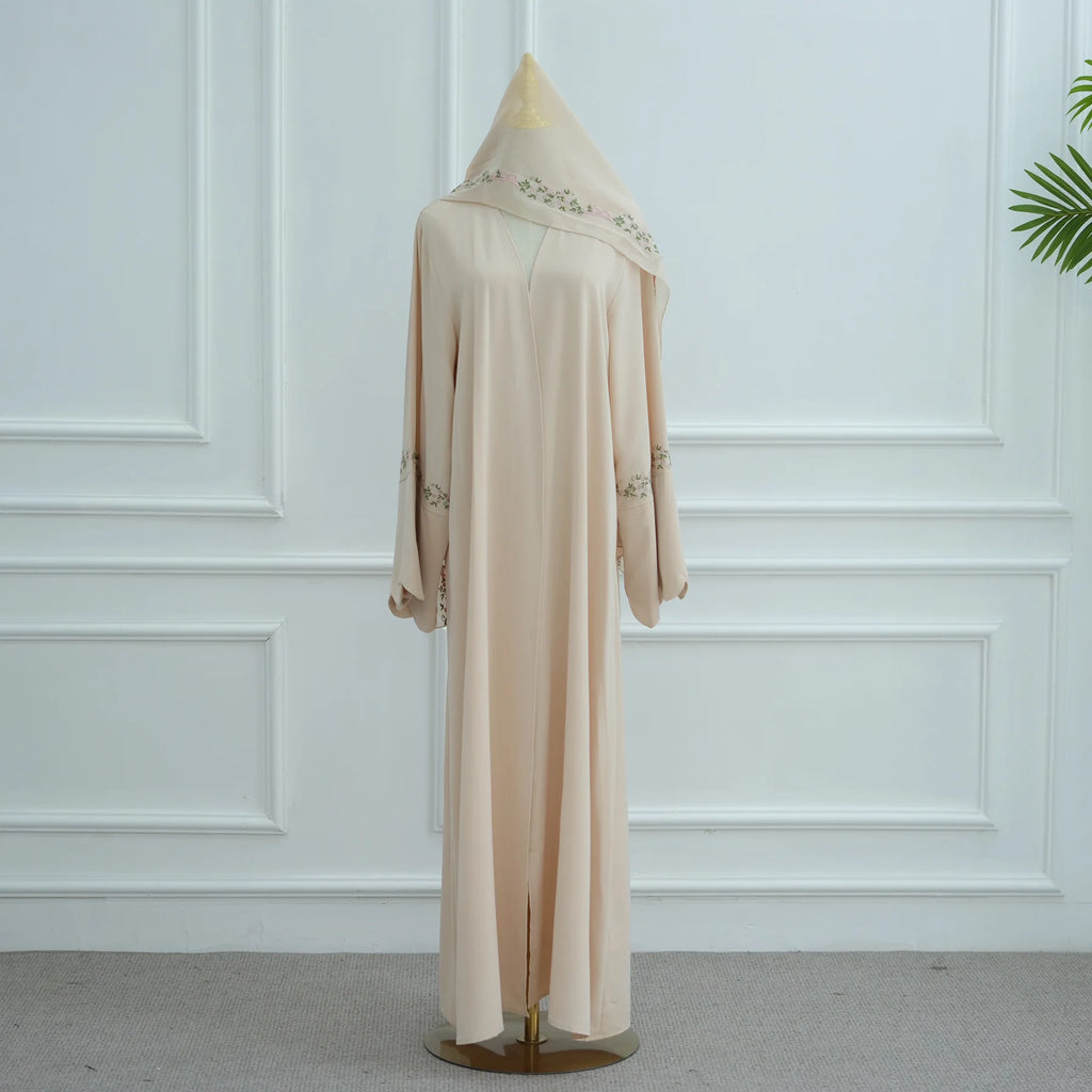 Embroidery Open Abaya and Hijab 2 Piece Set Muslim Dress Abayas for Women Dubai Luxury Islamic Clothing Kaftan Robe Ramadan Eid