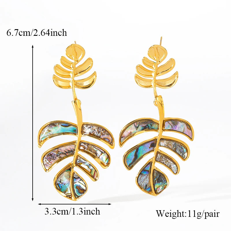 EILIECK 316L Stainless Steel Palm Leaves Drop Dangle Earrings Stylish Trendy Waterproof 18K PVD Plated Metal Jewelry for Women