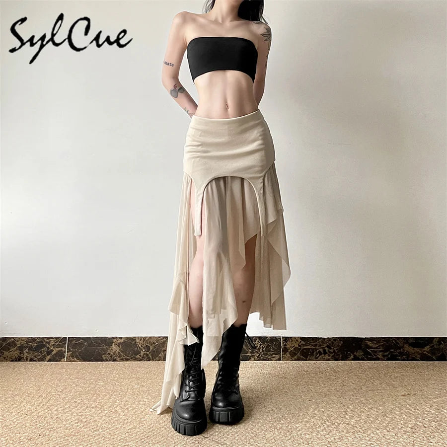 Nibber 2024 Summer Solid Color Simple All-match Casual Sexy Fimbriate High Street Trendy Cool Women's Laminated Ruffled Skirt