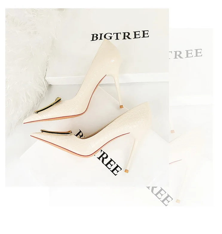 BIGTREE Shoes Women 10 Cm Metal Buckle Ladies Pumps Luxury Women's Banquet Shoes Stilettos High Heels Women Sexy Party Shoes