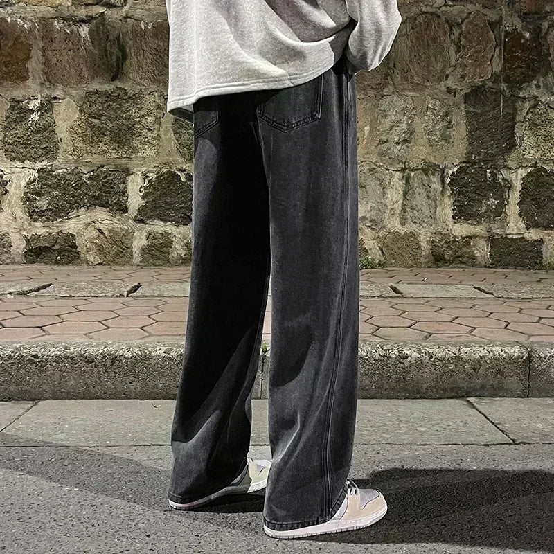 2025 Men's Jeans Korean Version Student Casual Pants High Street Straight Loose Wide Leg Jeans Black Grey Blue Baggy Jeans