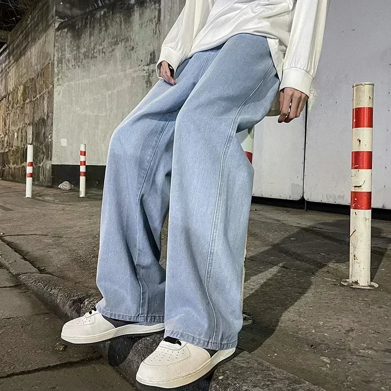 2025 Men's Jeans Korean Version Student Casual Pants High Street Straight Loose Wide Leg Jeans Black Grey Blue Baggy Jeans