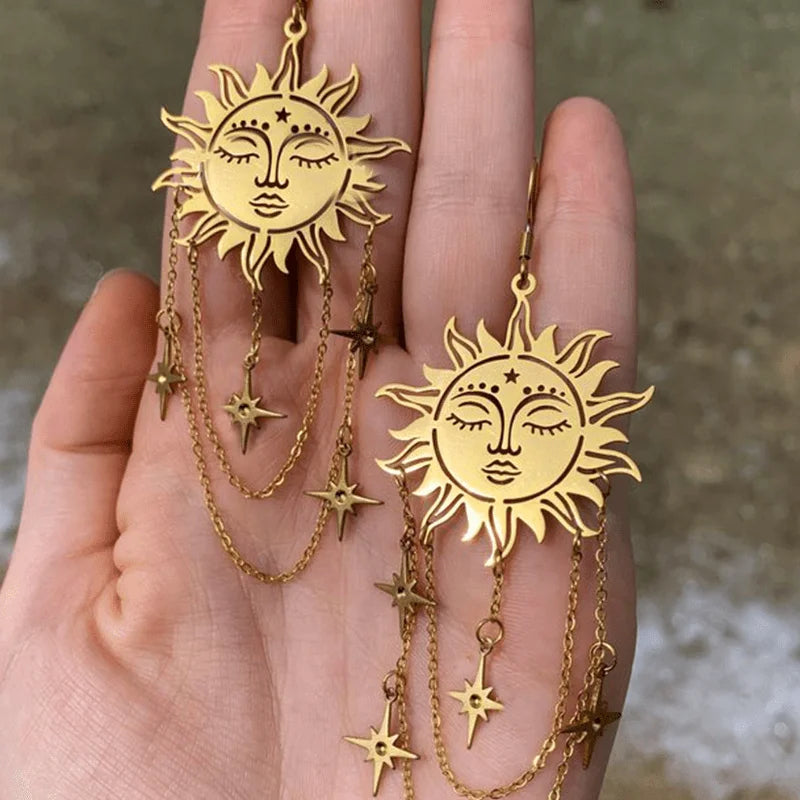 Fashionable Sun Star Moon Bohemian Style Dangle Earrings for Women Party Hippie Statement Long Jewelry Minimalism Women Gift