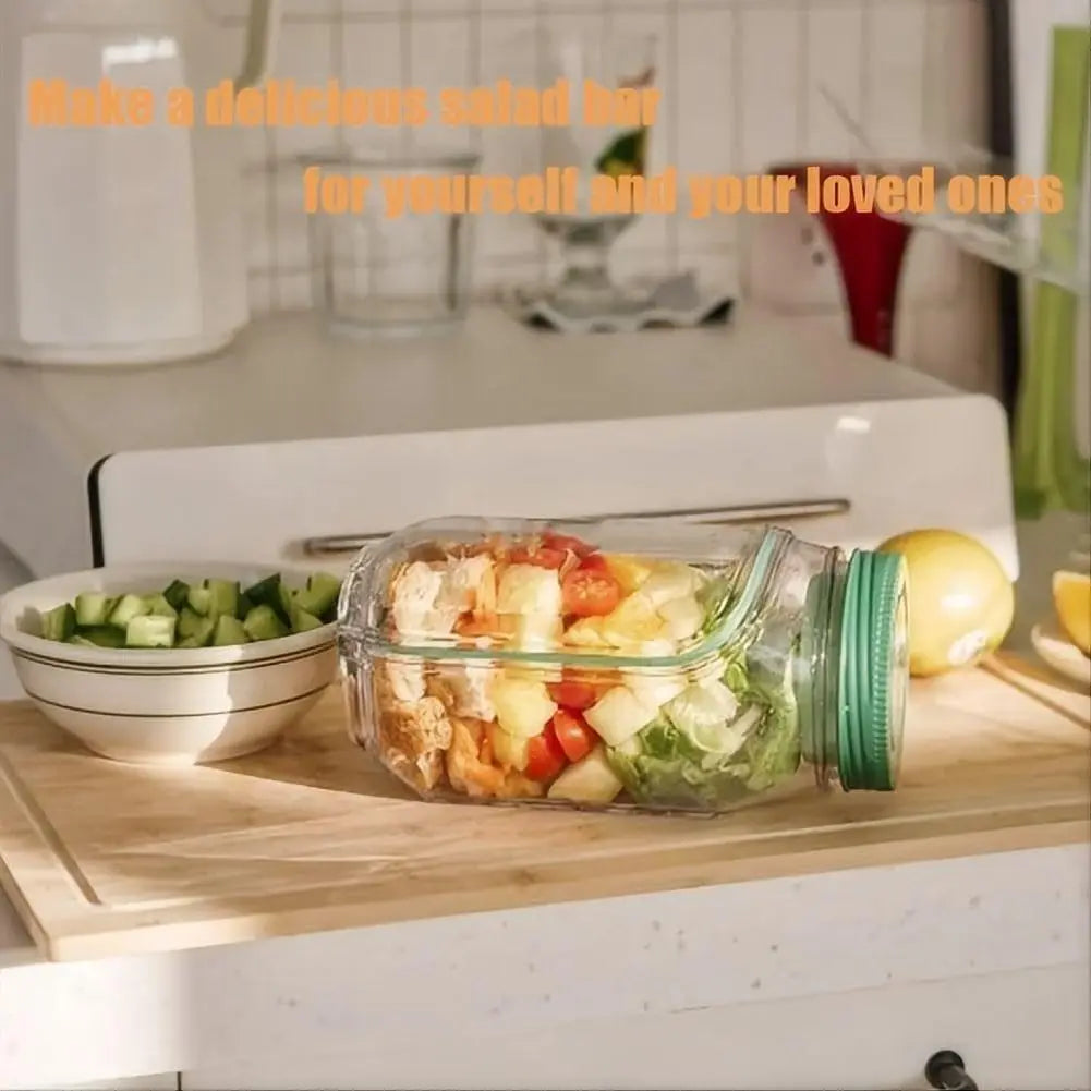 Leakproof Salad Box Plastic Salad Container with Side-opening Cover Portable Breakfast Fruit Storage Box for Picnic Home Office