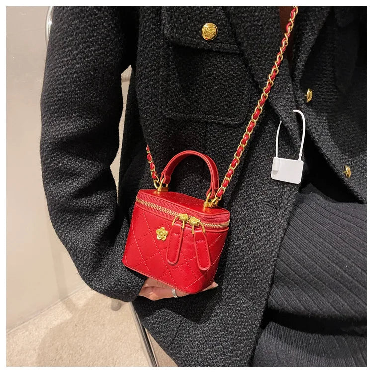 Small Shoulder Bucket Bag For Women Classic Mini Clutches Female Small Square Box Crossbody Metal Chain Handbag