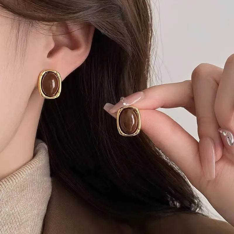 Coffee women fashionable earrings simple exquisite square geometric pattern new style jewelry birthday party gifts