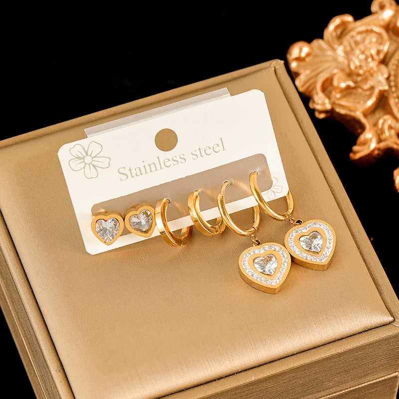 EILIECK 316L Stainless Steel Earrings Set For Women Fashion New 18K Gold Plated Ear Waterproof Jewelry Lady Gift Party сережки