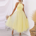 Ball Gown Style Solid Women Party Dress Summer Sexy Gauze High Waist Slim Fit Dress Lady Casual Backless Sleeveless V Neck Dress