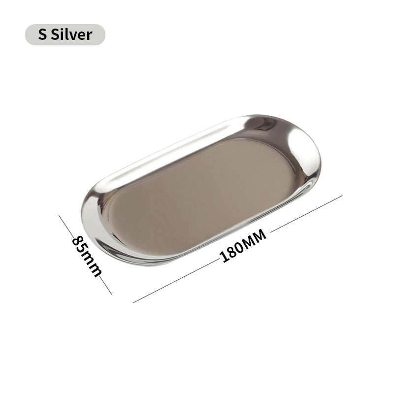 Stainless Steel European Oval Gold Tray Thickened Western Food Dessert Single Layer Flat Tray Jewelry Item Multi-Purpose Storage